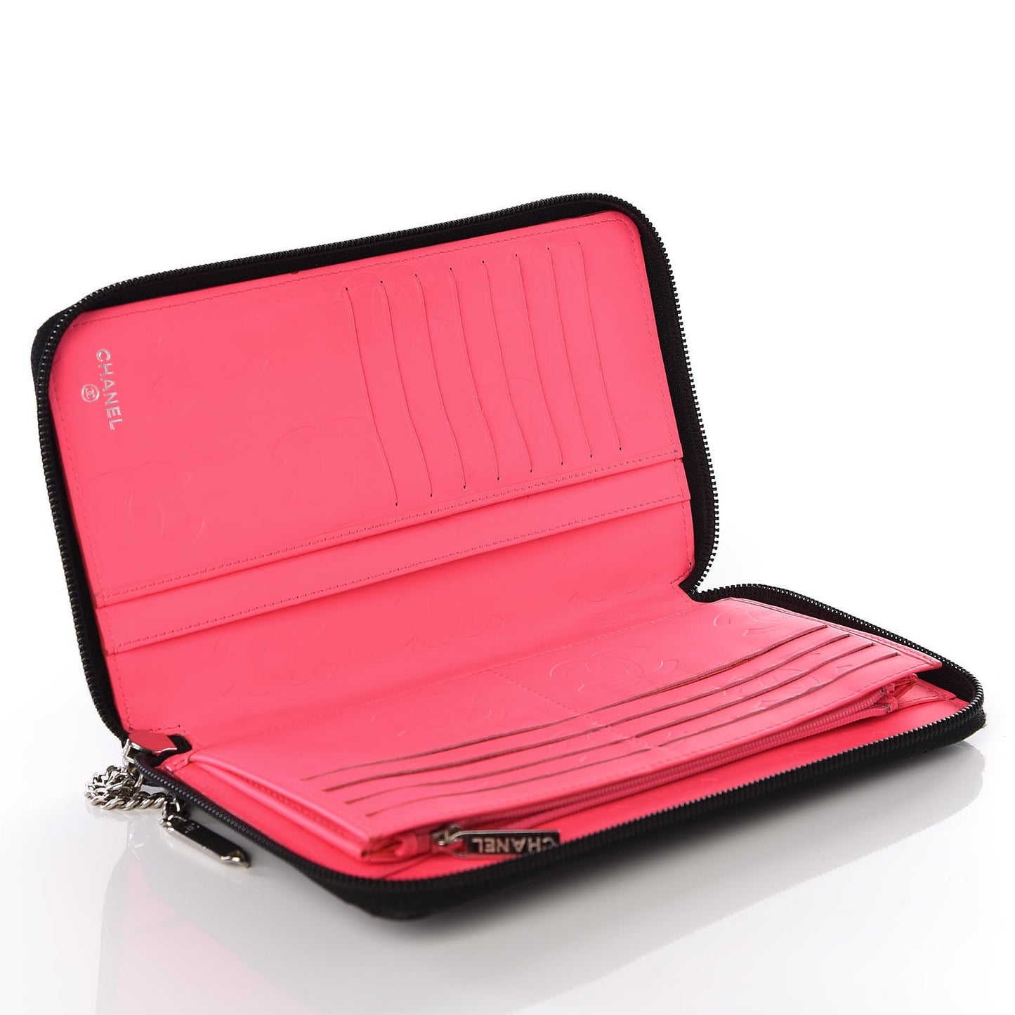 Calfskin Quilted Cambon Zip Around Organizer Wallet Black