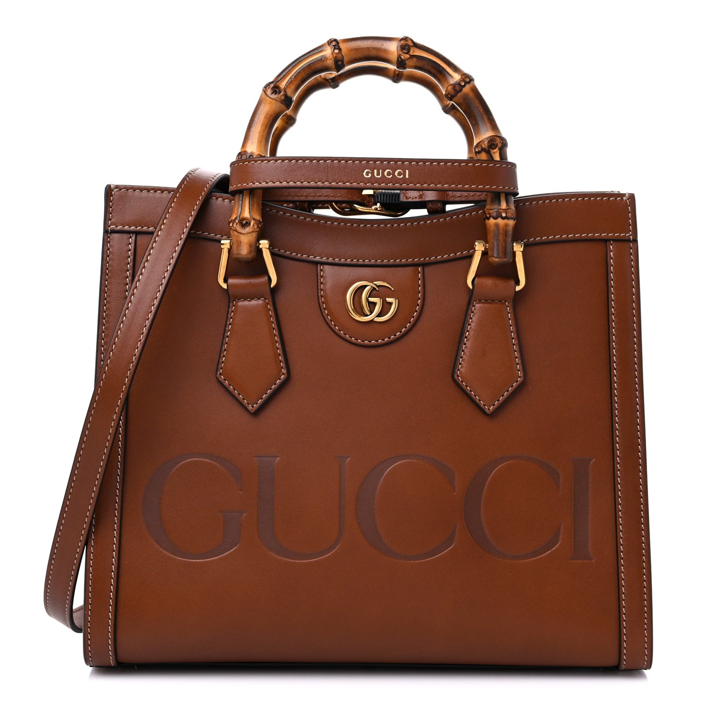 Charisma Calfskin Gucci Embossed Small Diana Tote Bag Peanut Brown