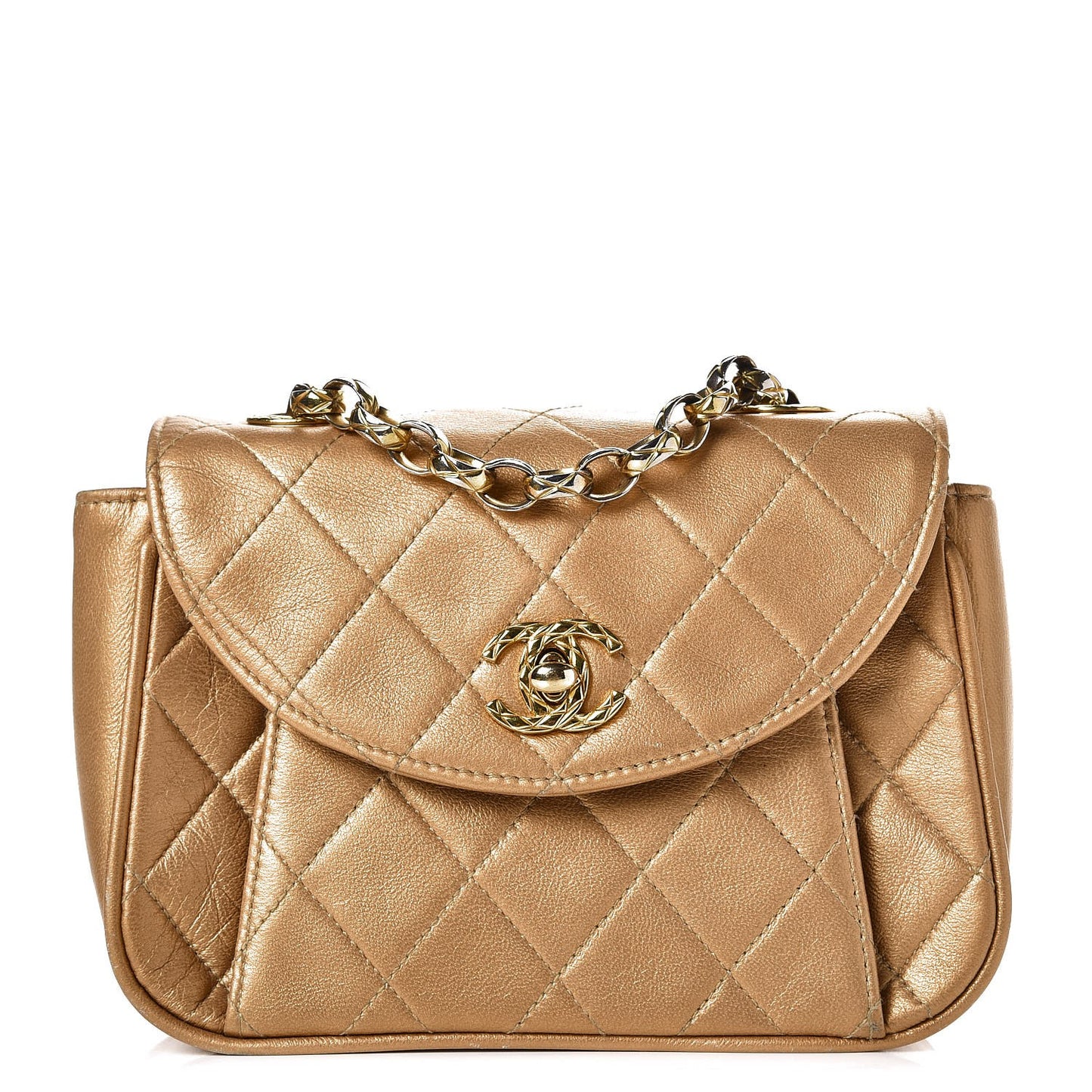 Metallic Lambskin Mini Quilted Flap Gold