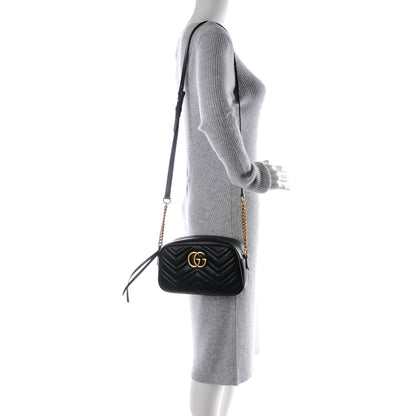 Gucci Calfskin Matelasse Small GG Marmont Chain Shoulder Bag Black 2 of 7