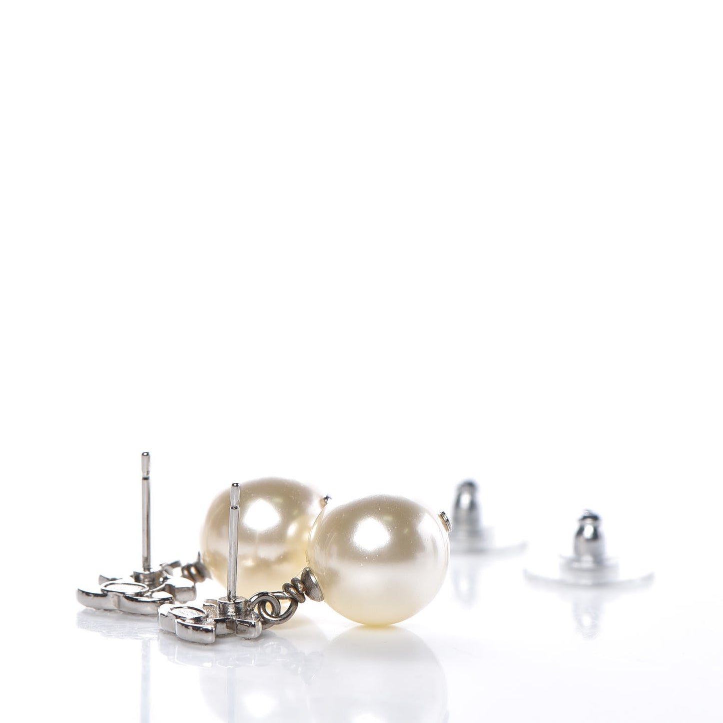 Crystal Pearl CC Drop Earrings Silver