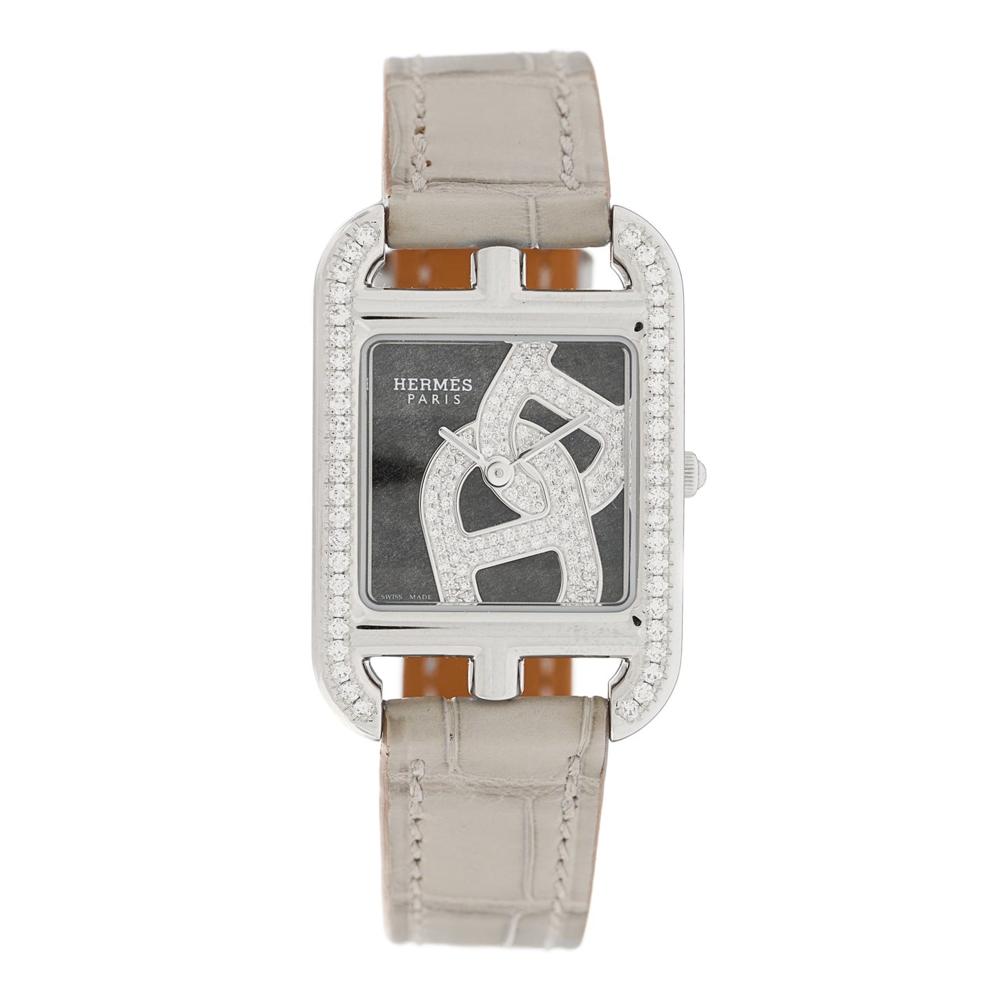 Stainless Steel Alligator Diamond Bezel 23mm Cape Cod Chaine d'Ancre Joaillier Quartz Watch Gris Perle
