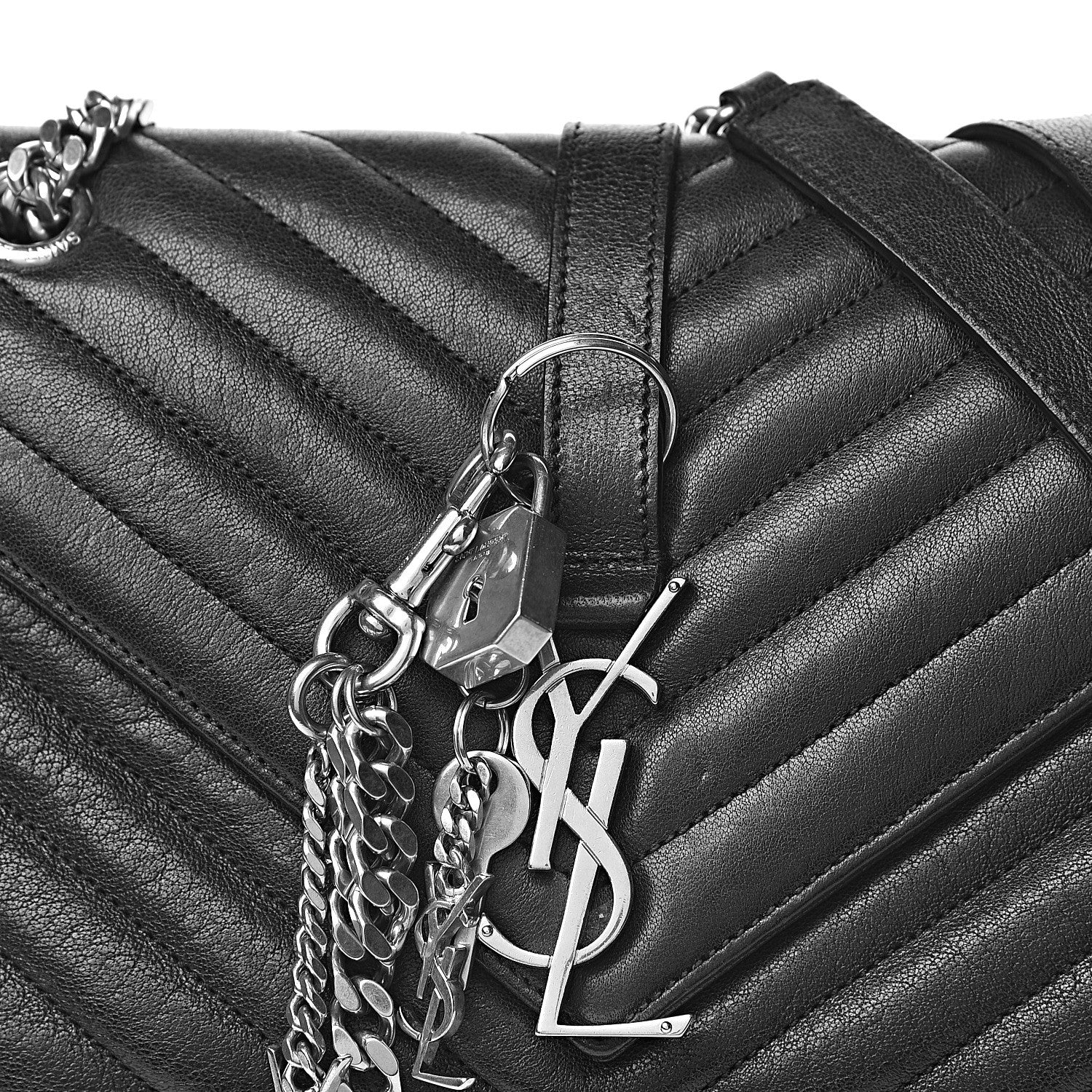 Saint Laurent Sheepskin Matelasse Medium Monogram College Punk Chain Satchel Black 10 of 10