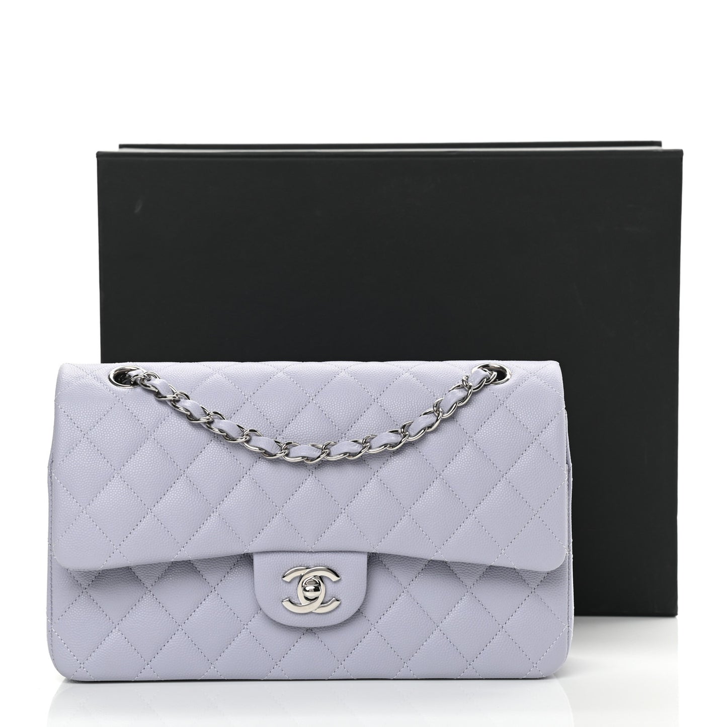 Caviar Quilted Medium Double Flap Light Purple