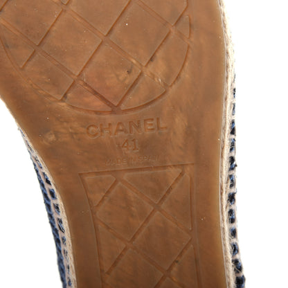 Chanel Grained Calfskin Tweed CC Espadrilles 41 Black Blue 9 of 10