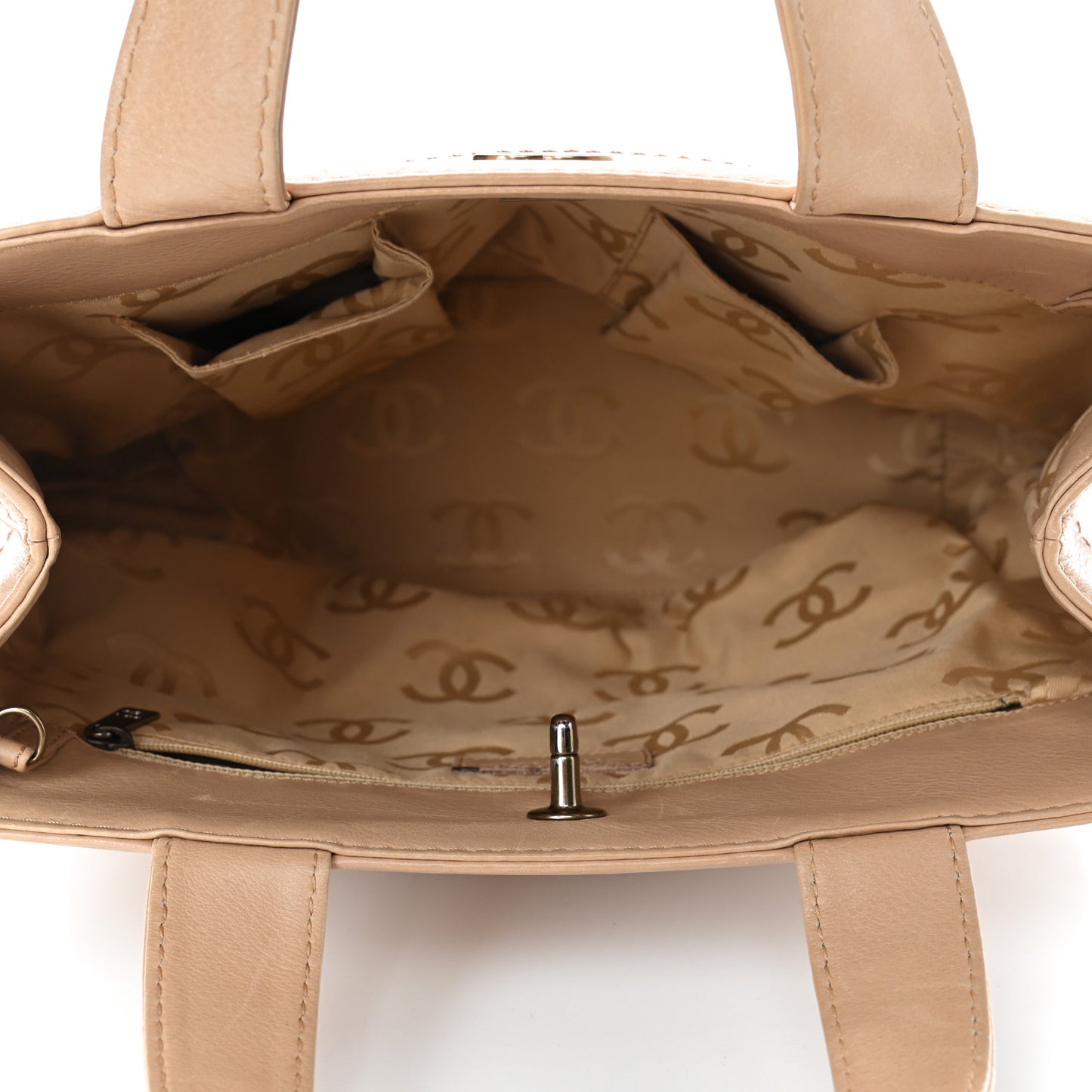 Calfskin Turnlock Shopper Tote Beige