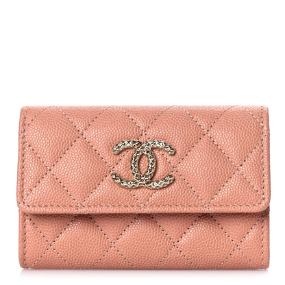 Chanel Caviar Metal Perforated Quilted CC Flap Card Holder Beige 1 of 11