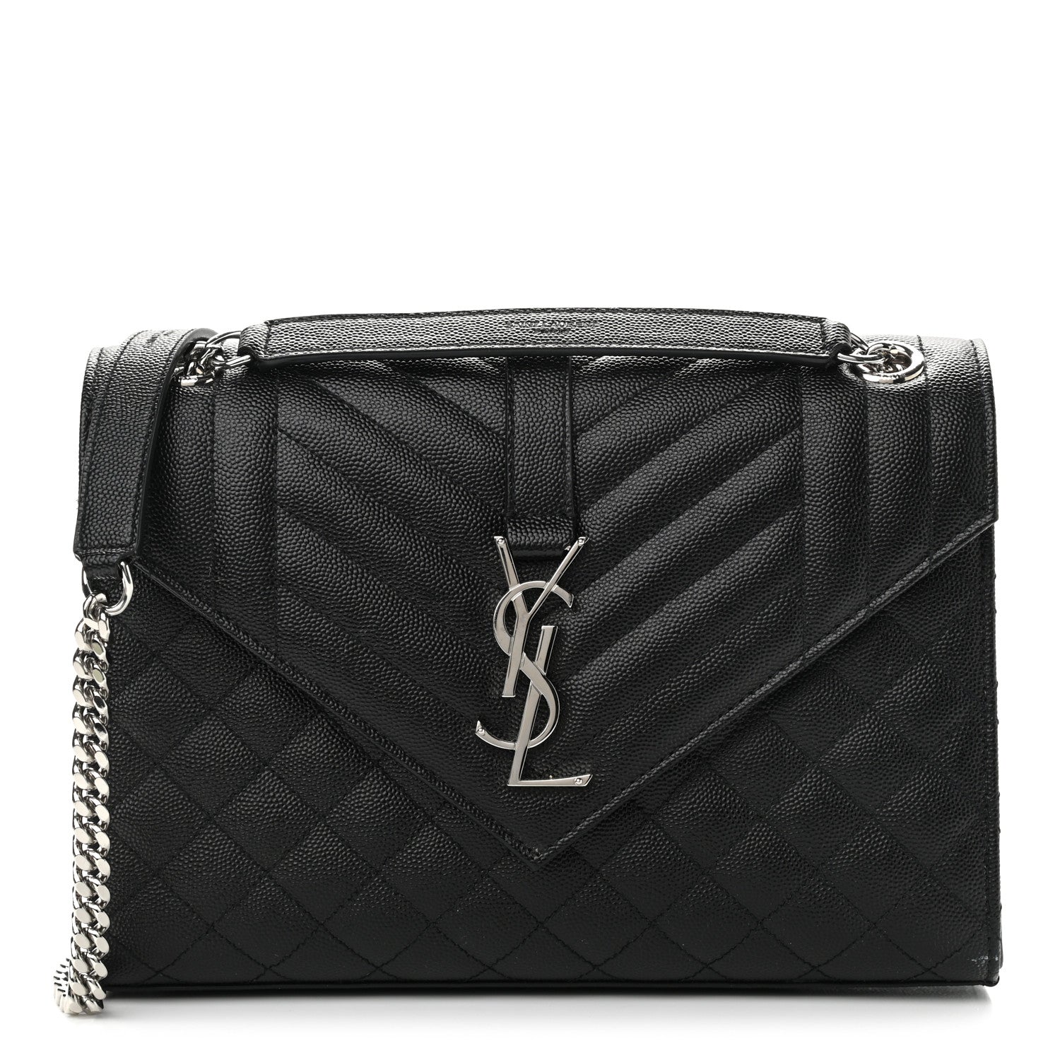 Saint Laurent Grain De Poudre Textured Mixed Matelasse Triquilt Medium Monogram Satchel Black 1 of 12