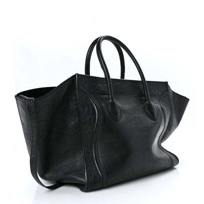 Celine Calfskin Crocodile Embossed Medium Phantom Luggage Black 3 of 10