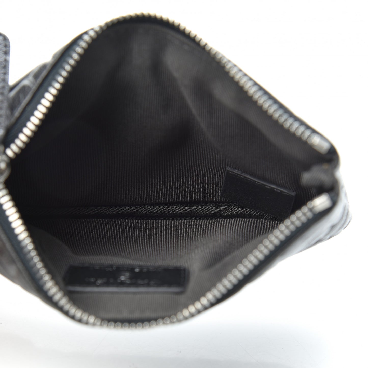 Goatskin Camellia Embossed Cosmetic Pouch Anthracite