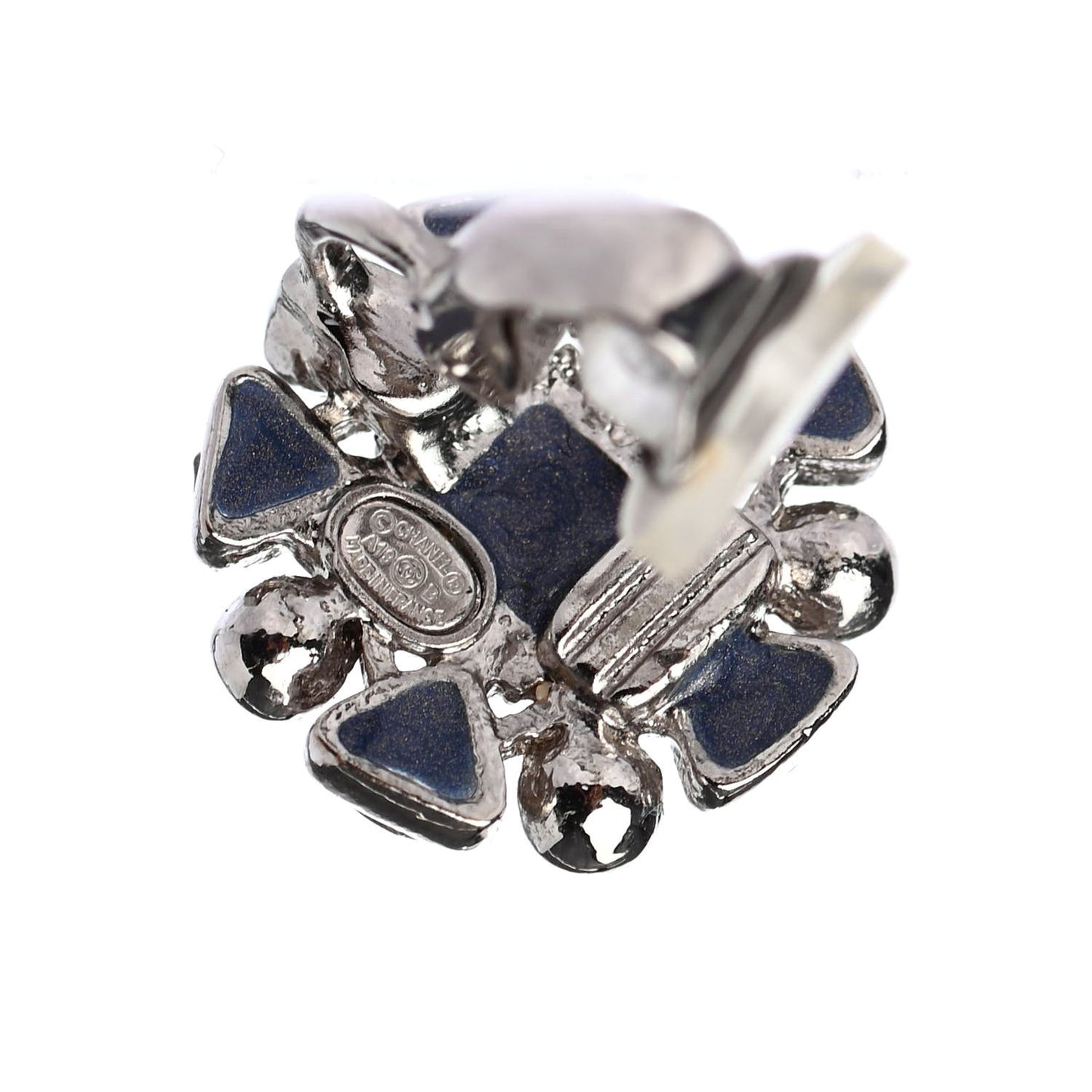 Pearl CC Round Clip On Earrings Silver Blue