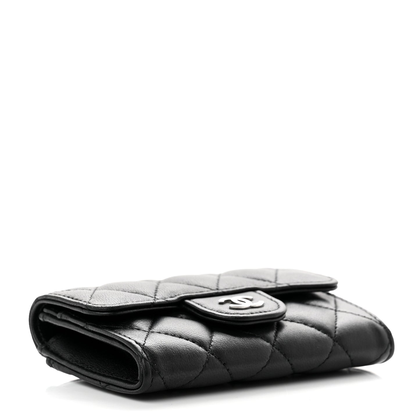 Lambskin Quilted Flap Card Holder Wallet Black