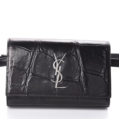 Saint Laurent Calfskin Crocodile Embossed Monogram Kate Belt Bag Black 7 of 9
