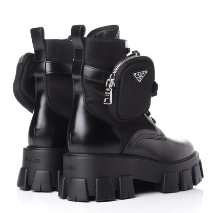 Prada Spazzolato Rois Nylon Metal Triangle Logo Monolith Pouch Pocket 55mm Boots 39 Black 4 of 11