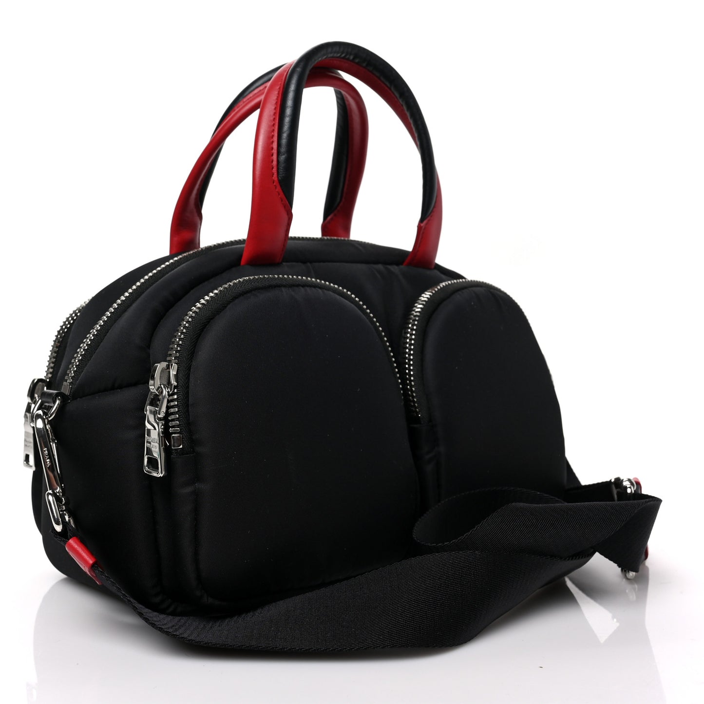 Tessuto Nylon Pocket Top Handle Cargo Shoulder Bag Black Fuoco