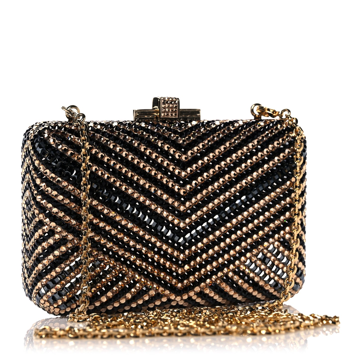 Swarovski Crystal Minaudiere Clutch Black Gold