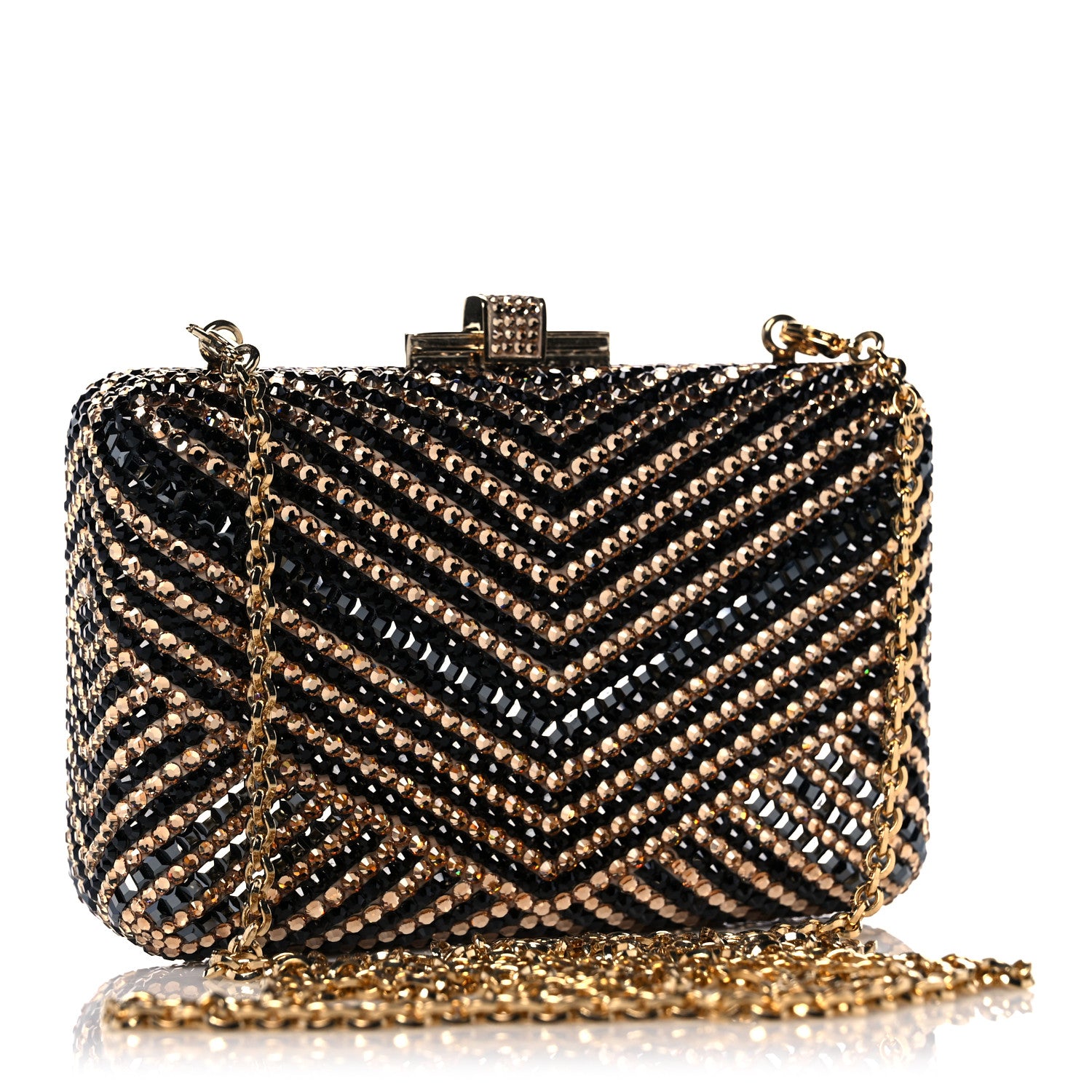 Judith Leiber Swarovski Crystal Minaudiere Clutch Black Gold 2 of 9