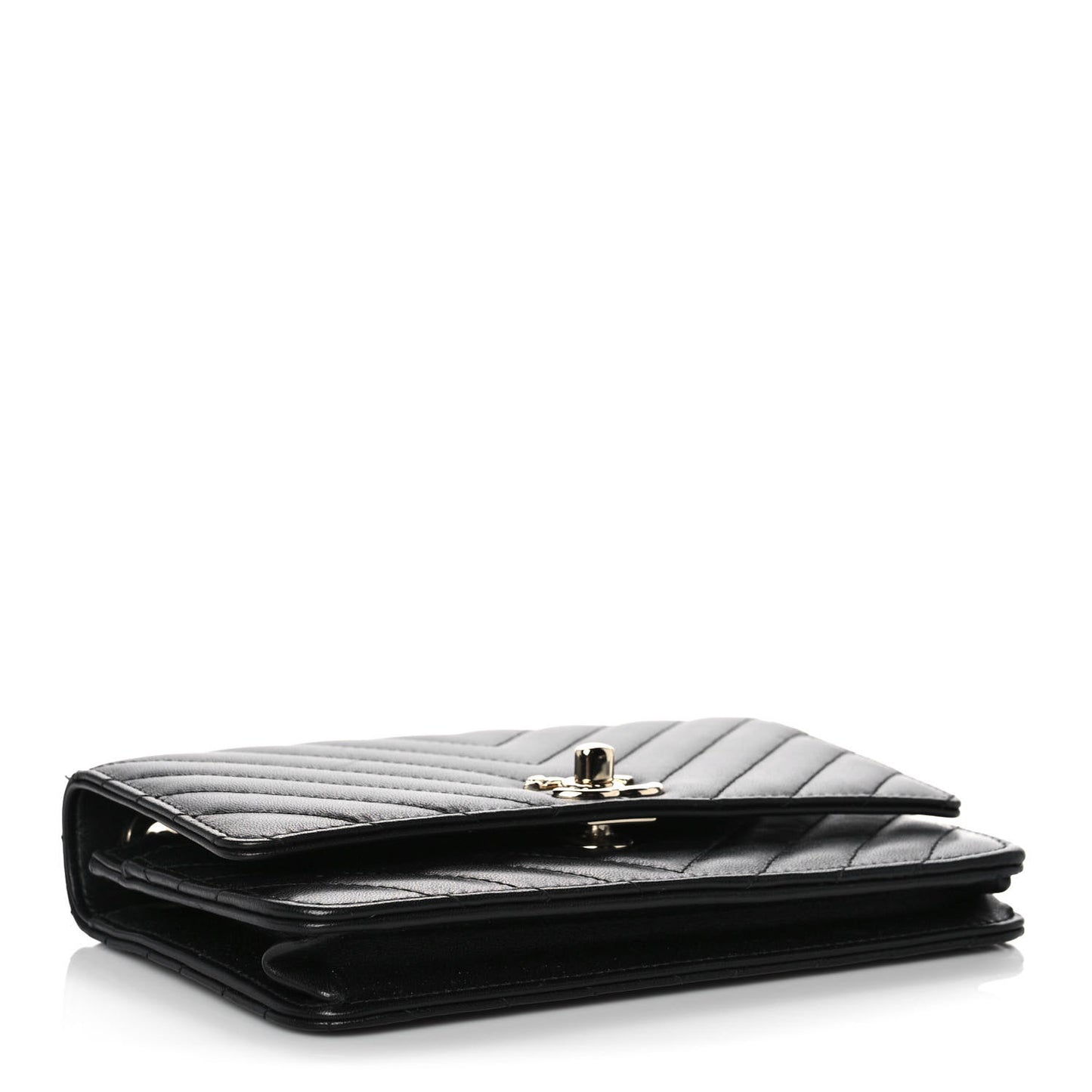 Lambskin Chevron Quilted Trendy CC Wallet On Chain WOC Black