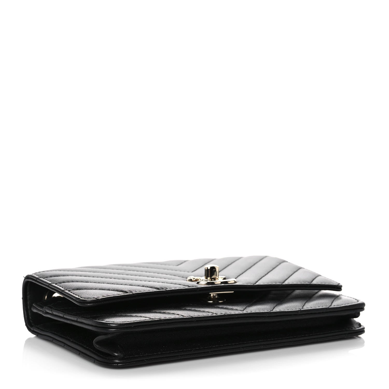 Chanel Lambskin Chevron Quilted Trendy CC Wallet On Chain WOC Black 4 of 14