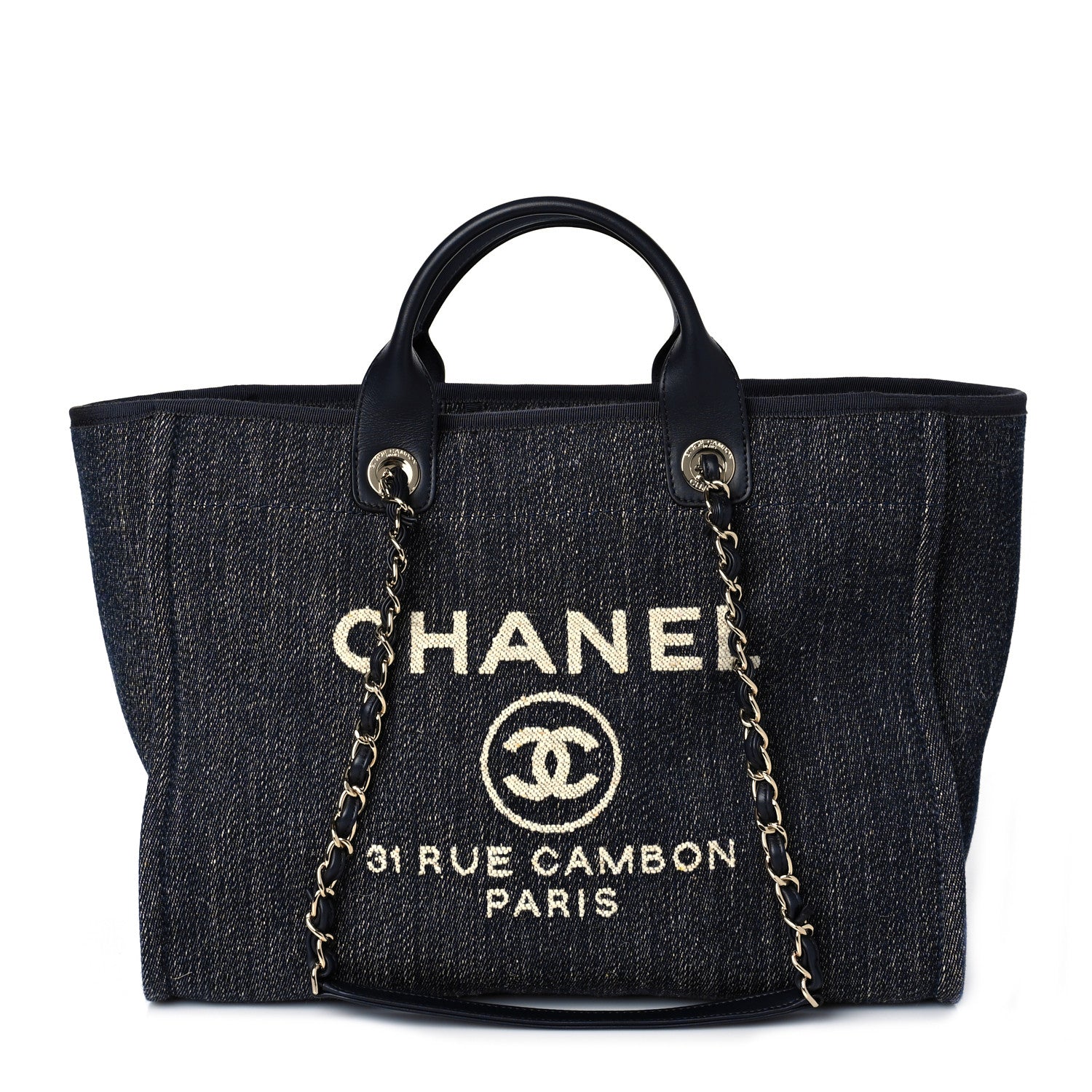 Chanel Denim Medium Deauville Tote Dark Blue White 2 of 10