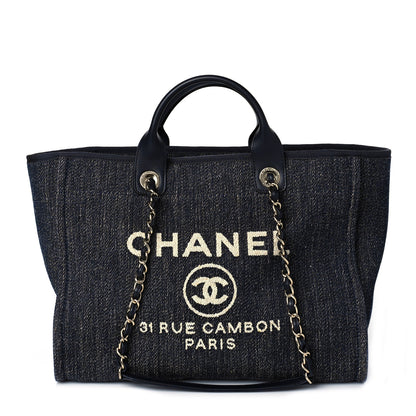 Chanel Denim Medium Deauville Tote Dark Blue White 2 of 10
