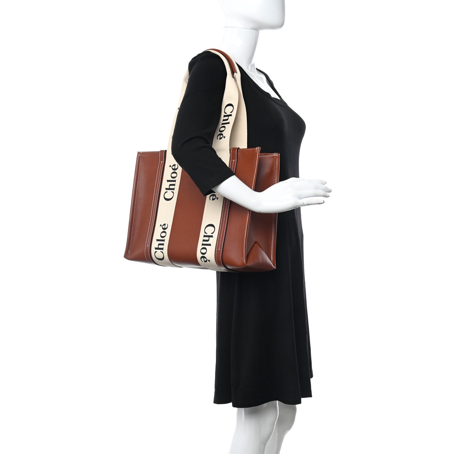 Calfskin Medium Woody Ribbon Tote Sepia Brown