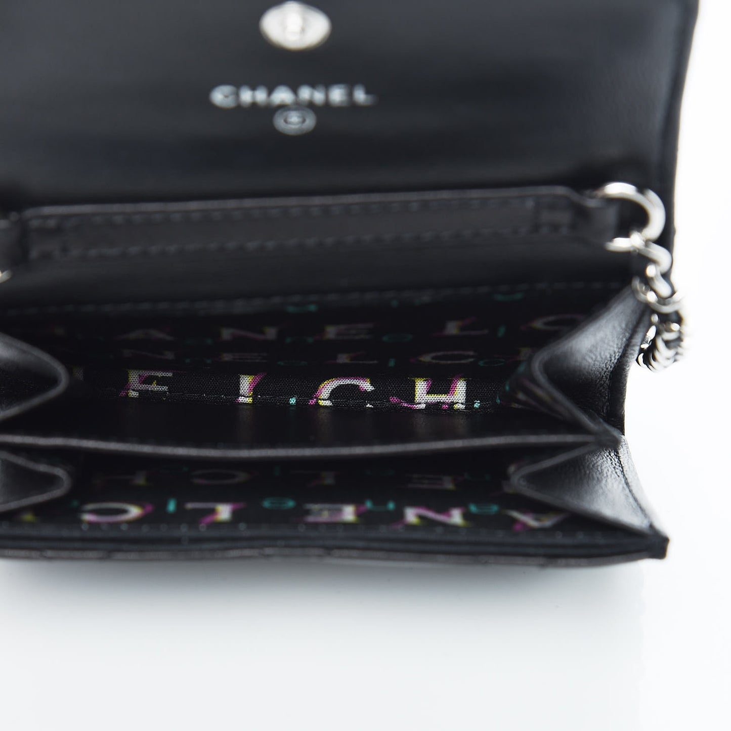 Lambskin Quilted Card Holder On Chain Black