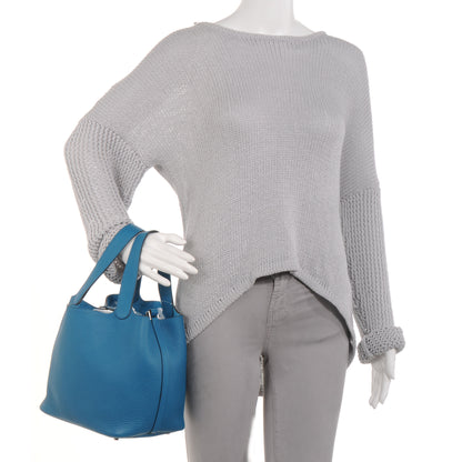 Hermes Taurillon Clemence Picotin Lock MM Bleu Izmir 2 of 8