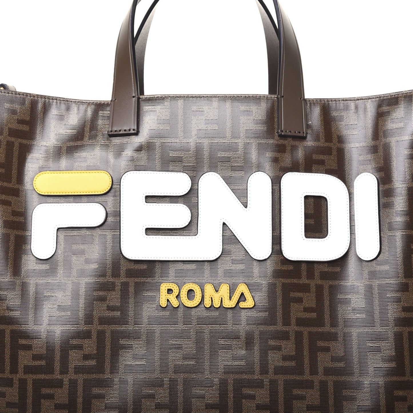X FILA Glazed Fabric FF 1974 Mania Large Shopping Tote Bag Mogano Panna White