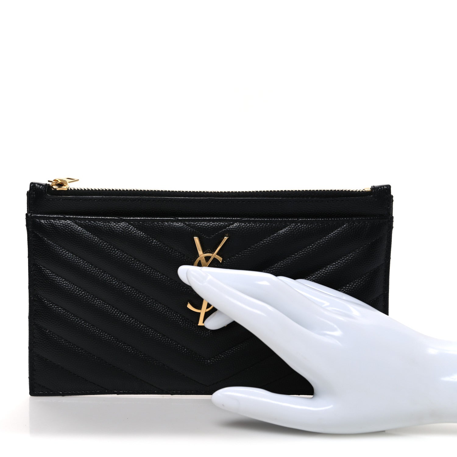 Saint Laurent Grain De Poudre Chevron Monogram Bill Pouch Black 2 of 7