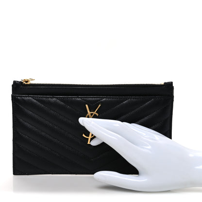 Saint Laurent Grain De Poudre Chevron Monogram Bill Pouch Black 2 of 7