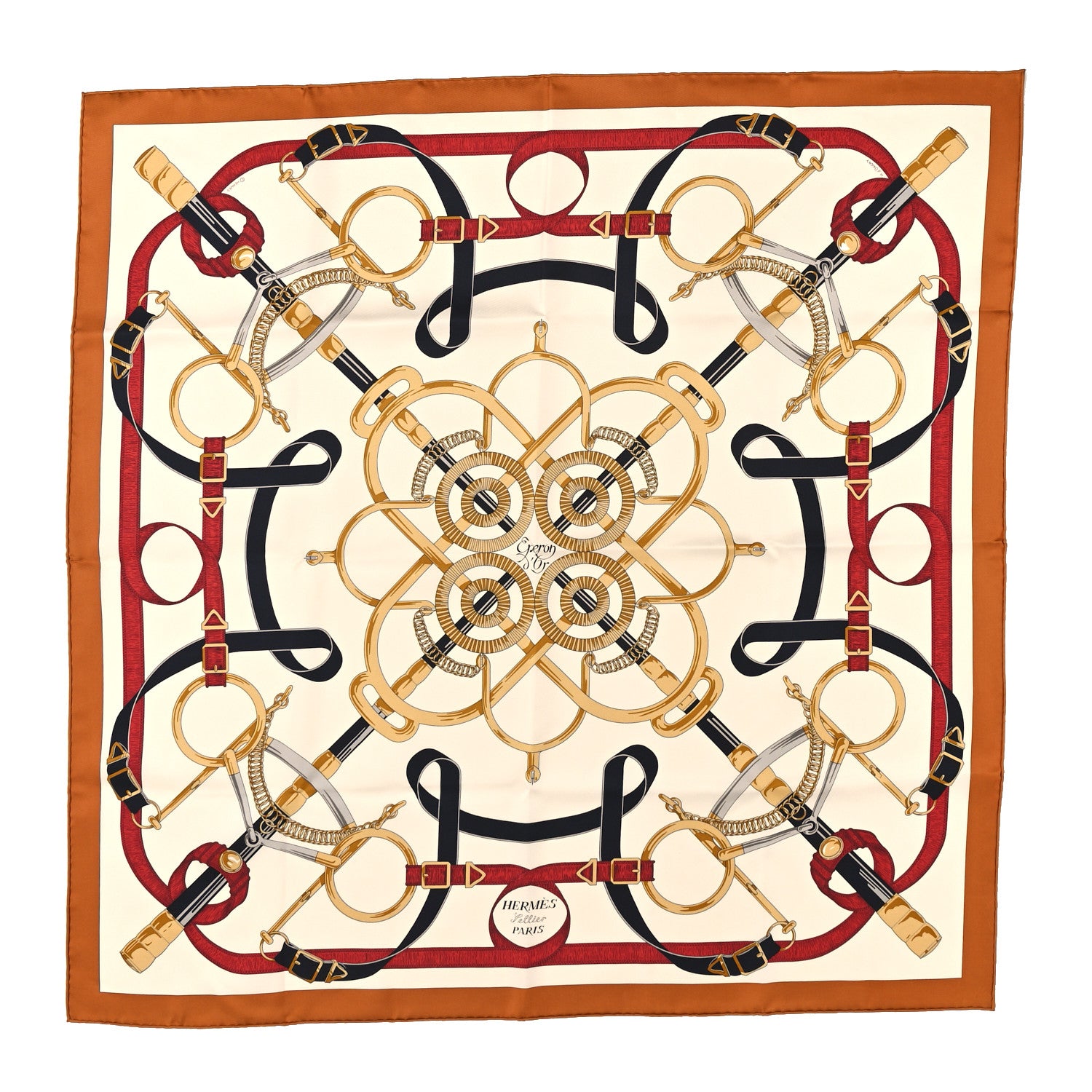 Hermes Silk Eperon D'Or Forever Scarf 90 Caramel Creme Or 1 of 5