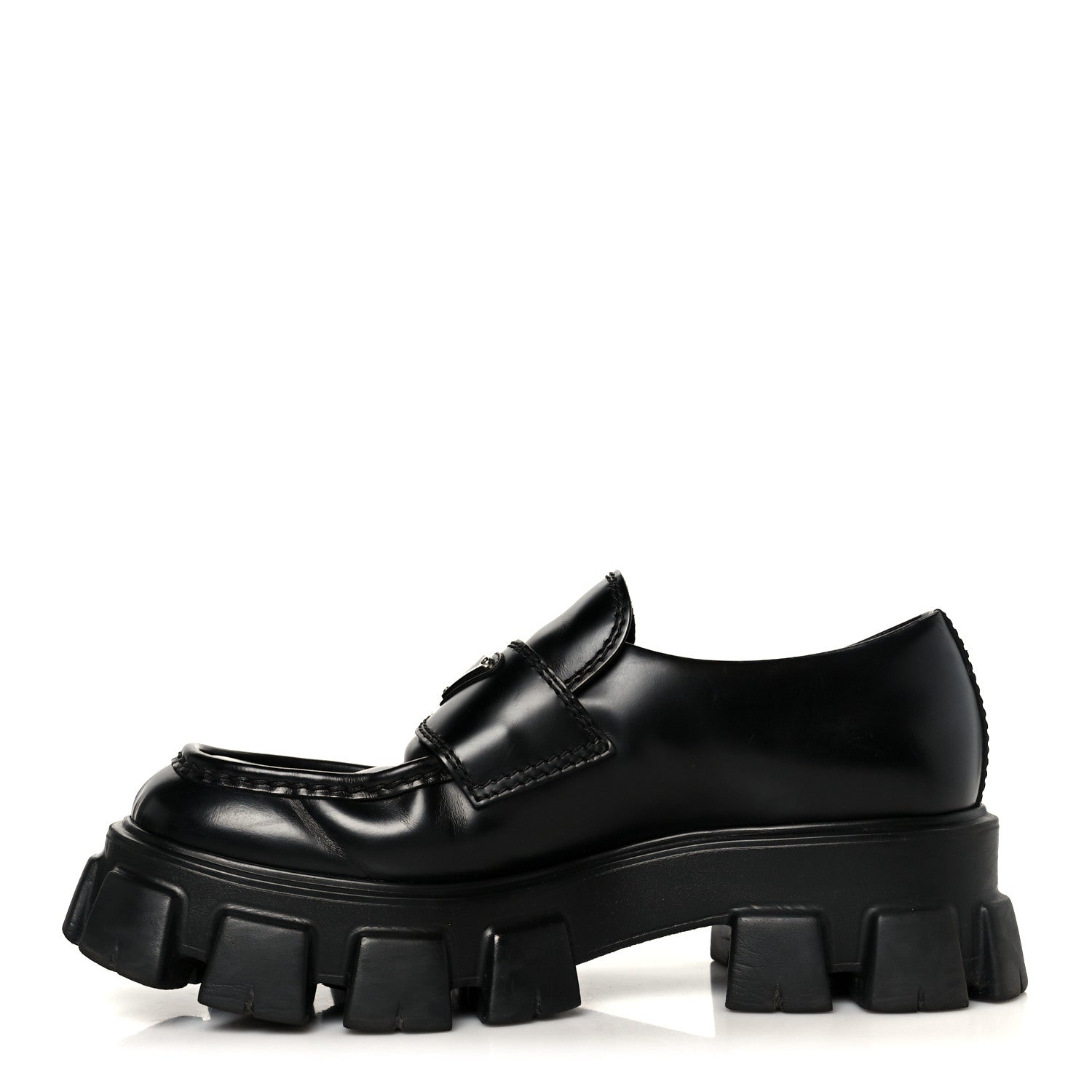 Prada Spazzolato Rois Metal Triangle Logo Mens Monolith 60mm Loafers 8.5 Black 1 of 10