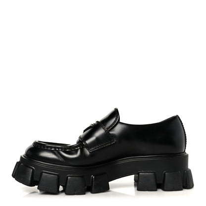 Prada Spazzolato Rois Metal Triangle Logo Mens Monolith 60mm Loafers 8.5 Black 1 of 10