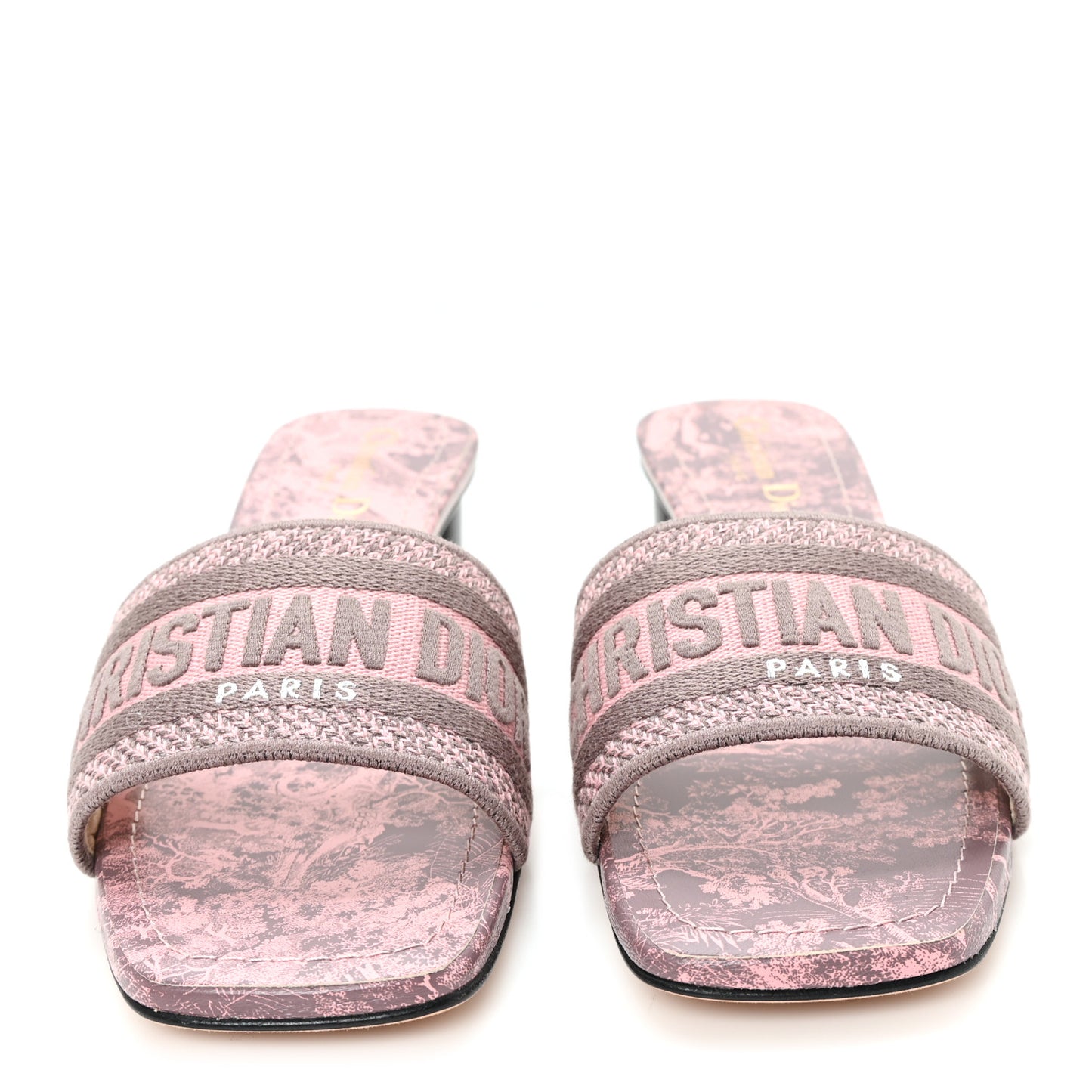 Canvas Toile De Jouy Embroidered Dway 35mm Slide Sandals 37.5 Quartz Grey