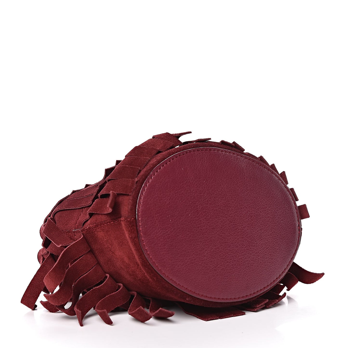 Suede Fringe Mini Bucket Bag Cherry