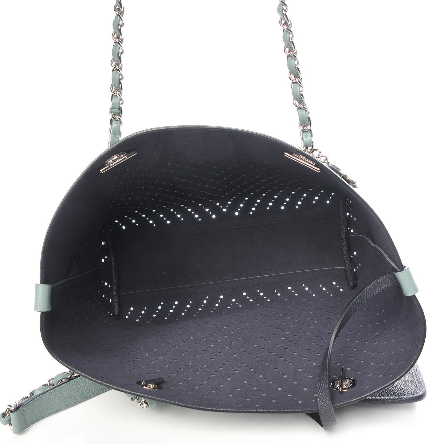 Perforated Grained Calfskin Large Shopping Tote Green