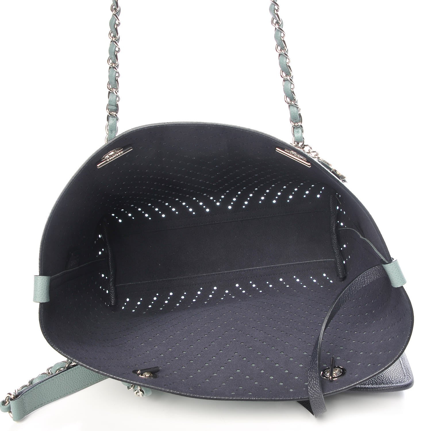 Chanel Perforated Grained Calfskin Large Shopping Tote Green 6 of 15