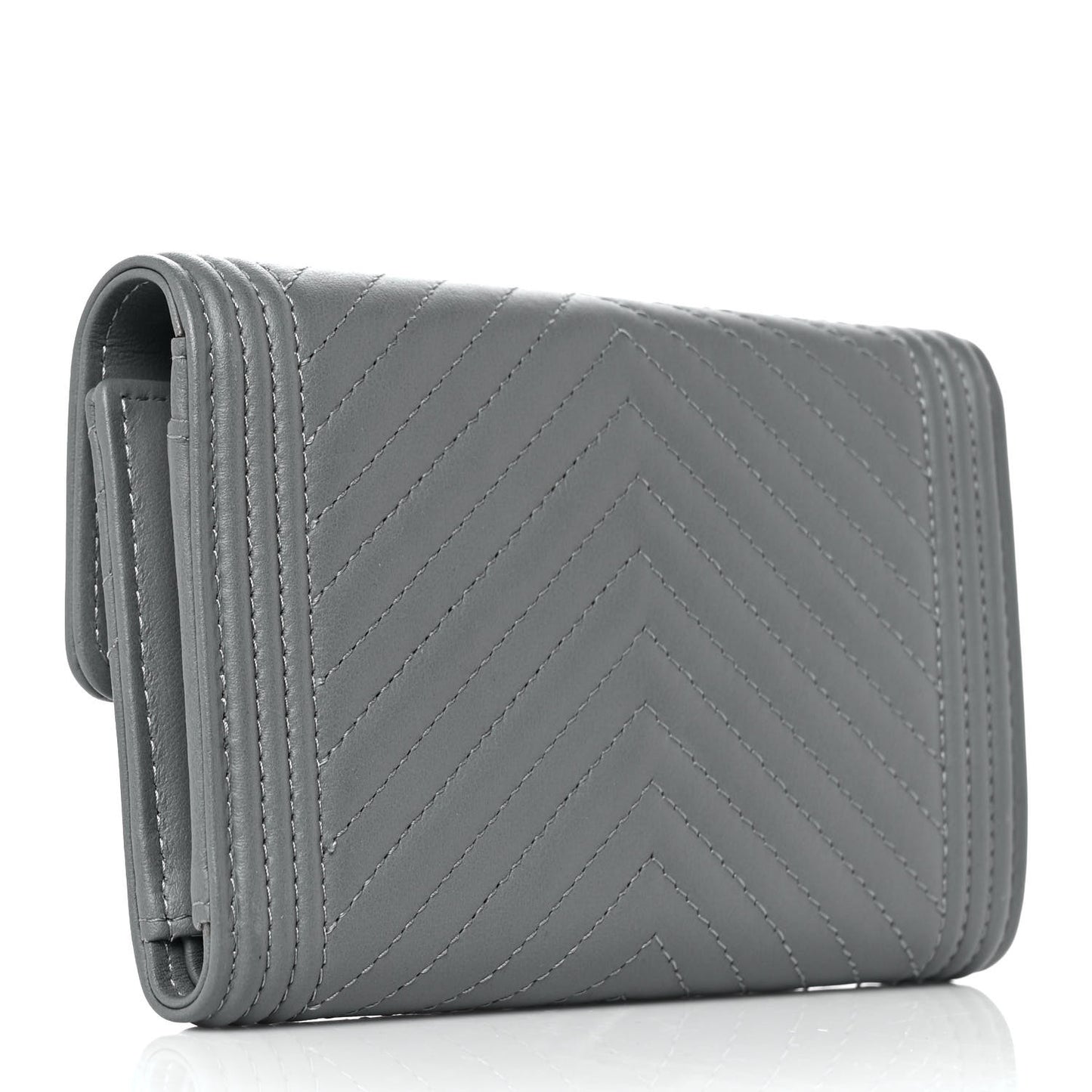 Calfskin Chevron Quilted Medium Boy Flap Wallet Grey