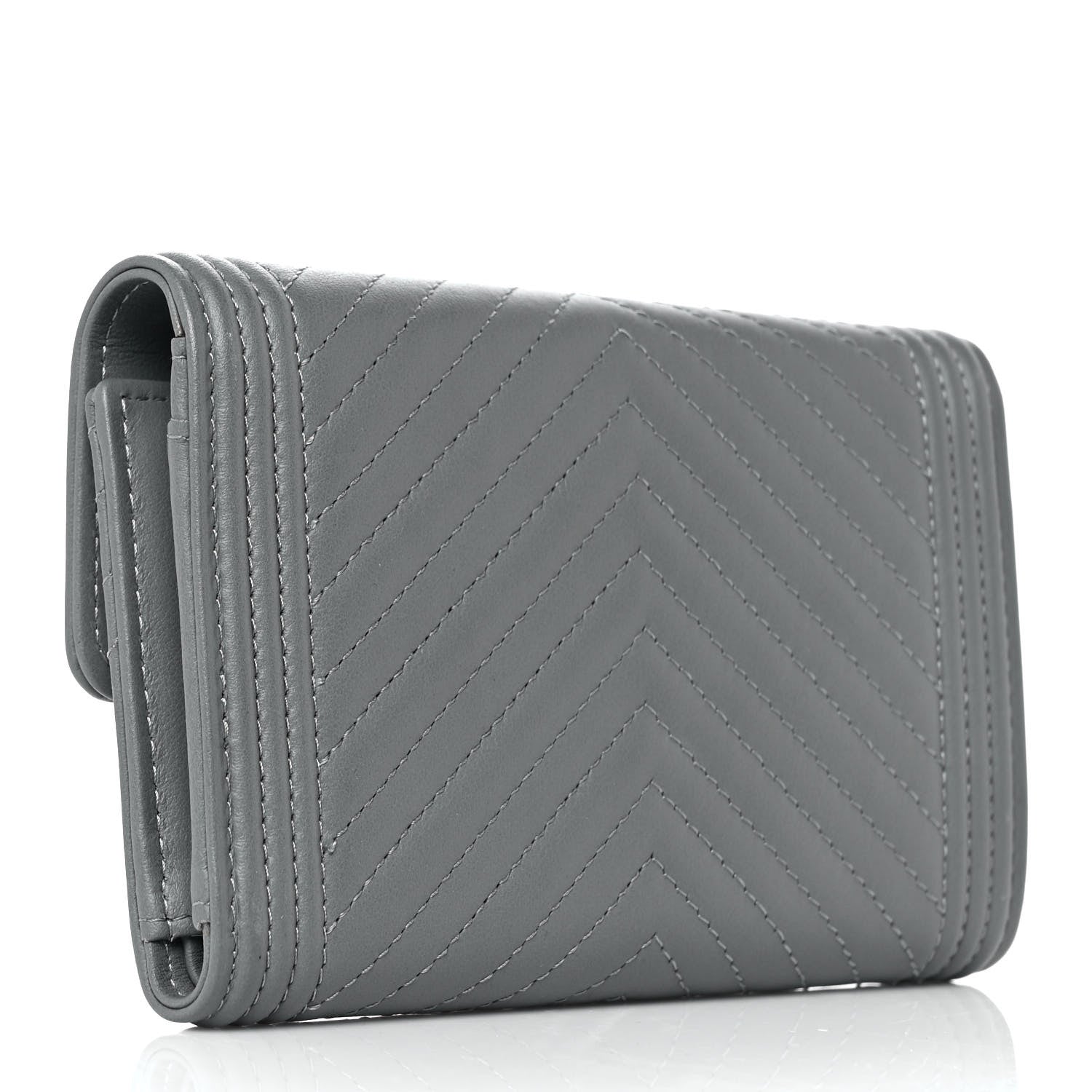 Chanel Calfskin Chevron Quilted Medium Boy Flap Wallet Grey 3 of 11