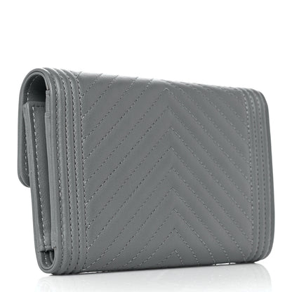 Chanel Calfskin Chevron Quilted Medium Boy Flap Wallet Grey 3 of 11