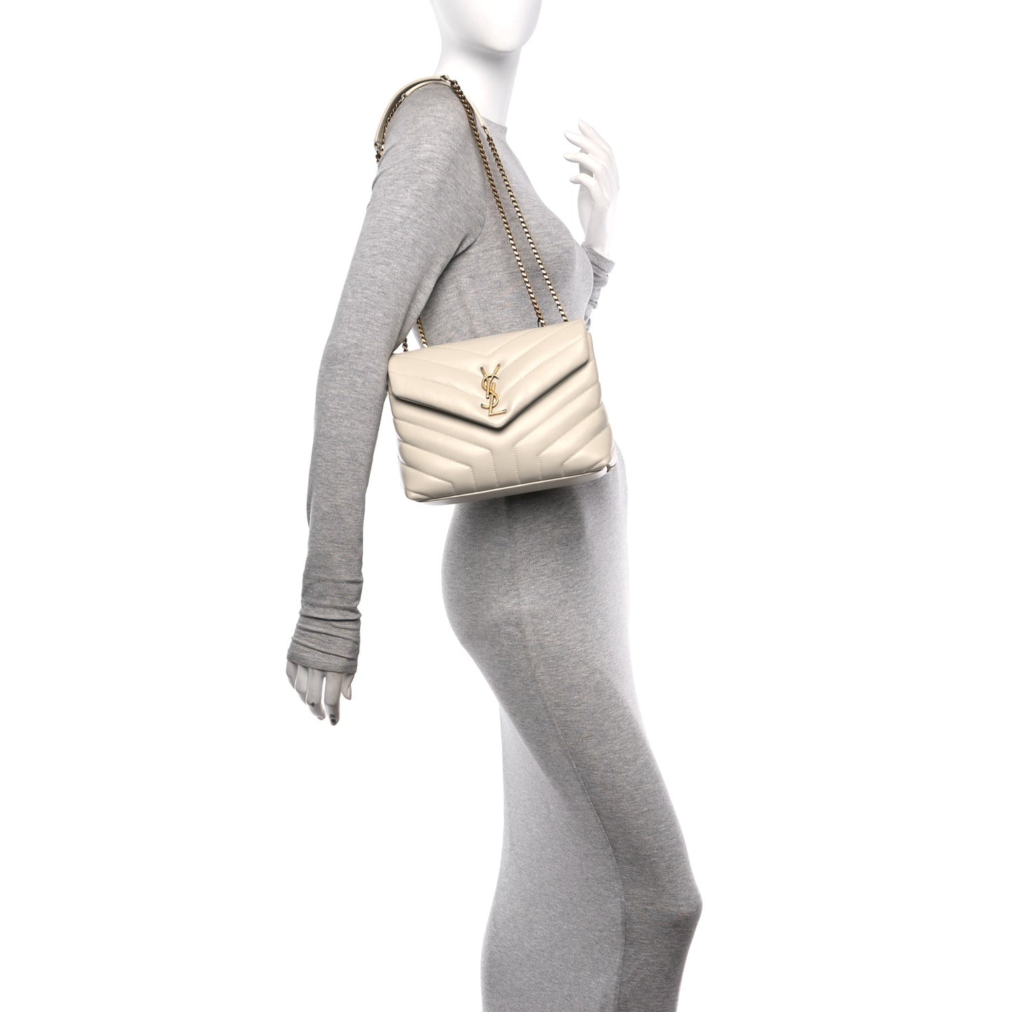 Calfskin Y Quilted Monogram Small Loulou Chain Satchel Crema Soft