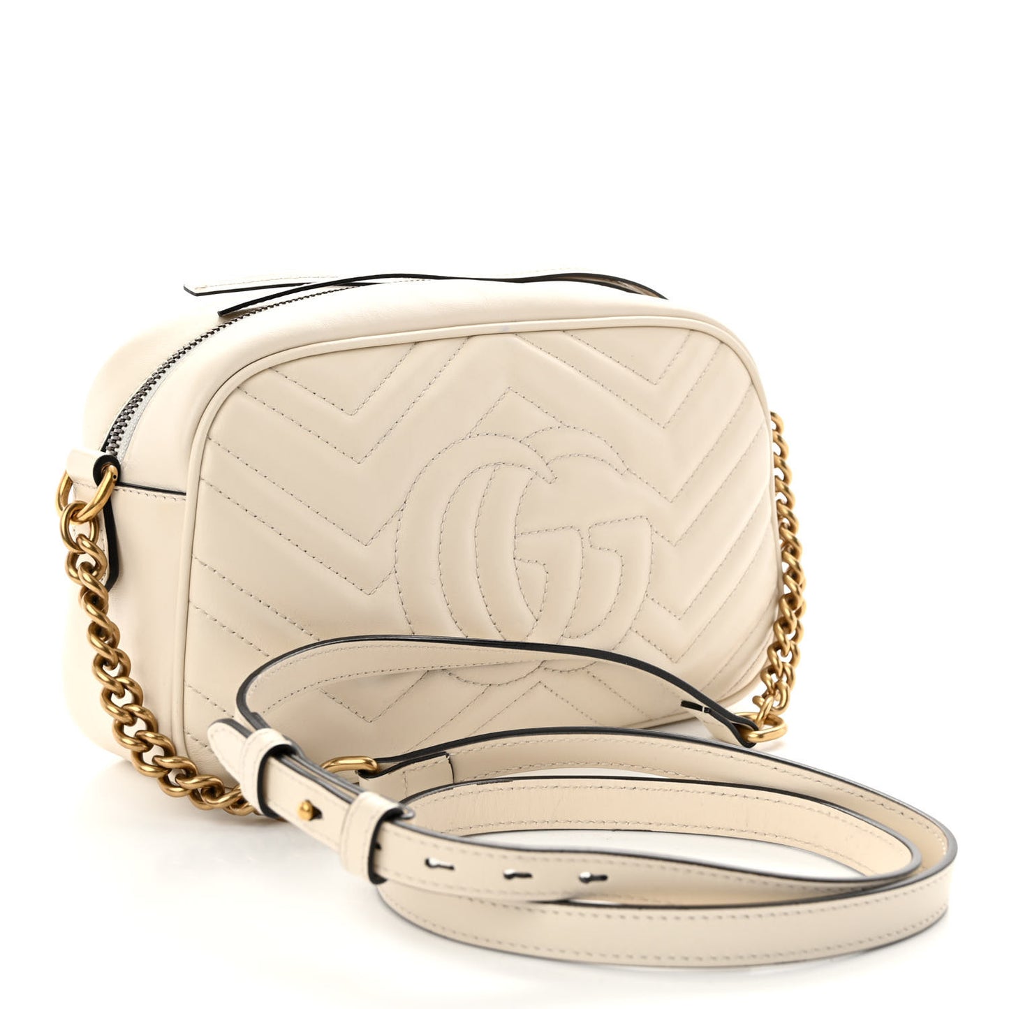 Calfskin Matelasse Small GG Marmont Chain Shoulder Bag White