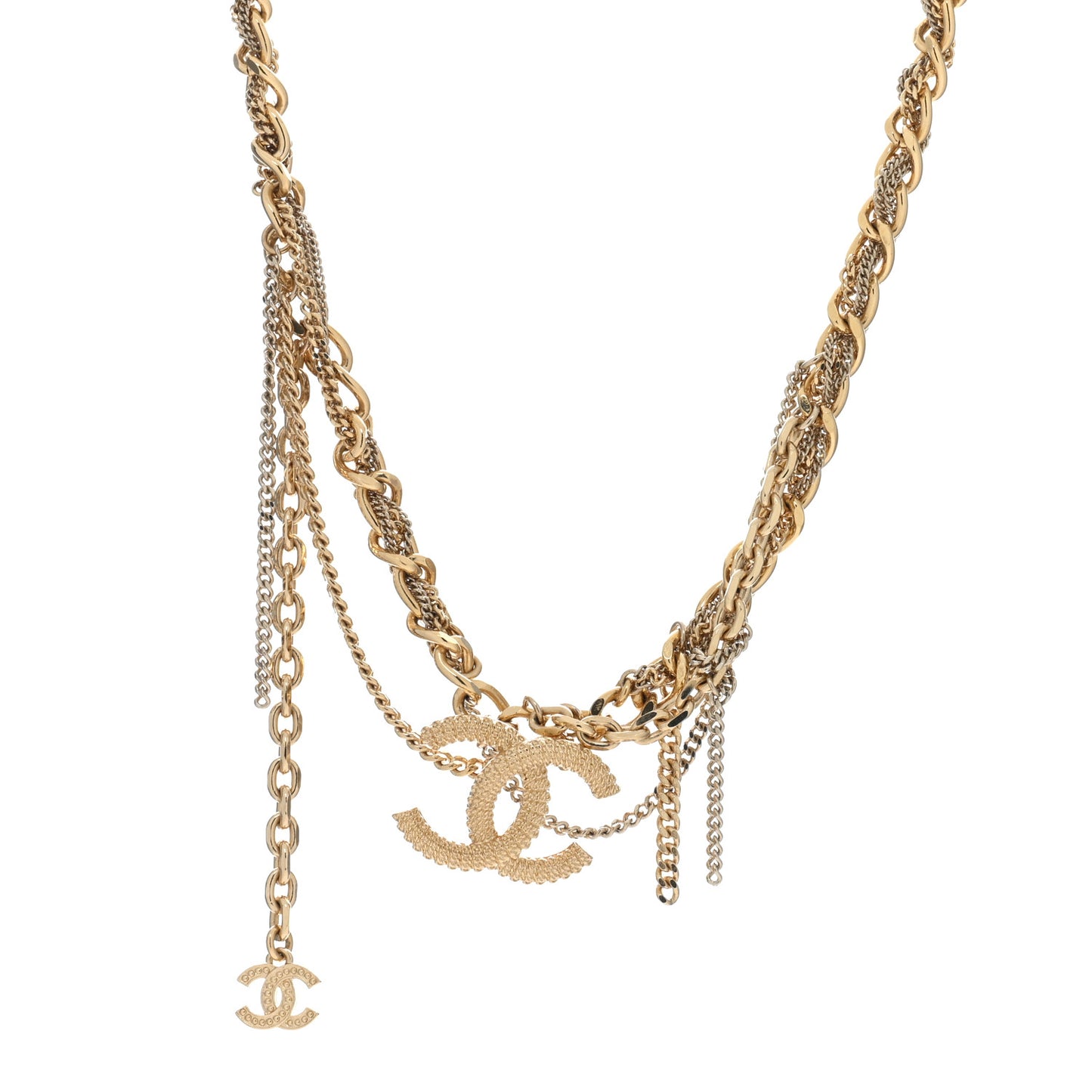 Metal Chain Link CC Multi Strand Choker Necklace Gold