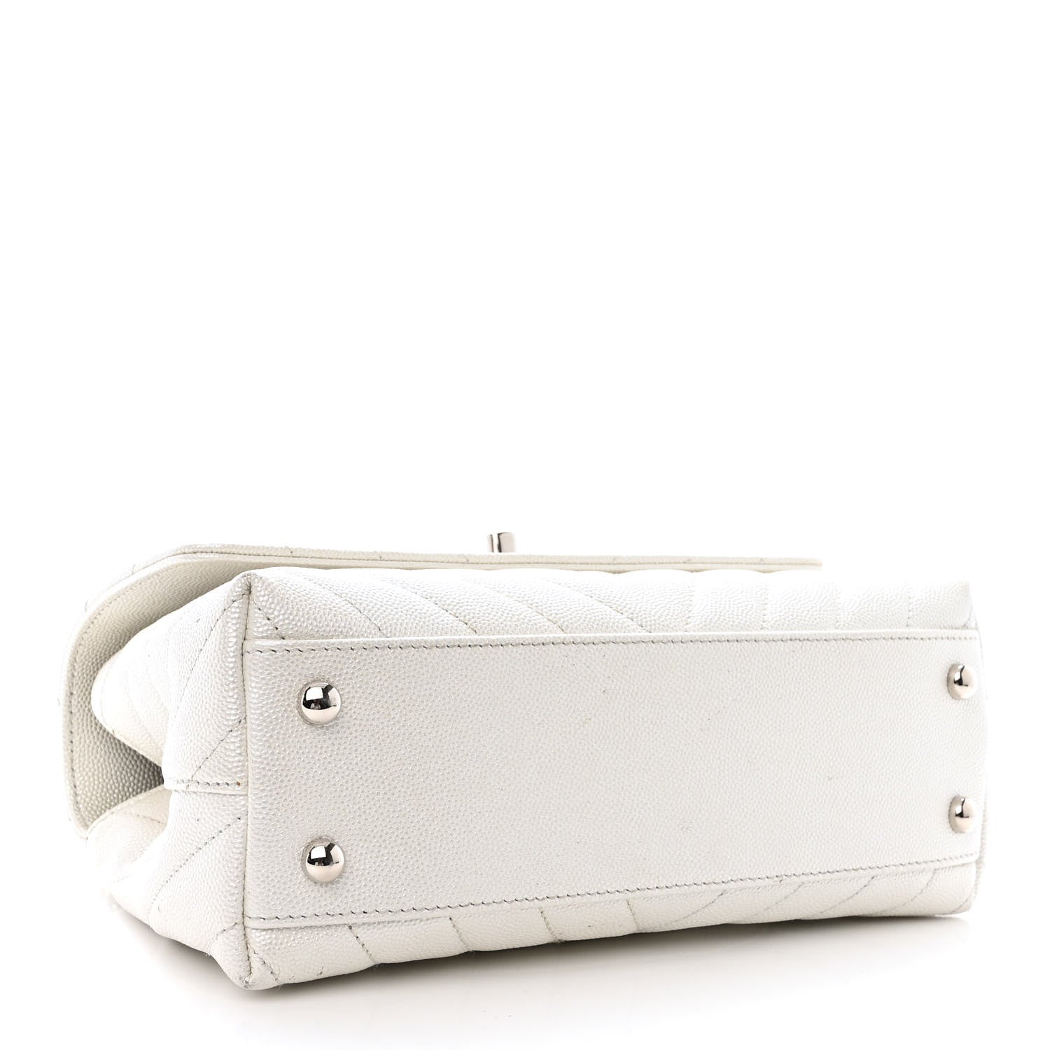 Chanel Iridescent Caviar Chevron Quilted Mini Coco Handle Flap White 4 of 17