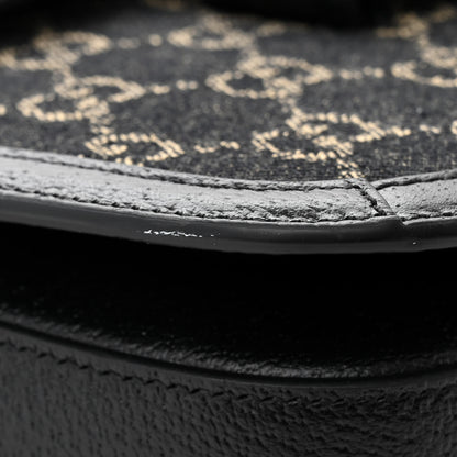 Gucci Jacquard Black Denim GG Monogram Textured Dollar Calfskin Horsebit 1955 Shoulder Bag Black Ivory 11 of 11