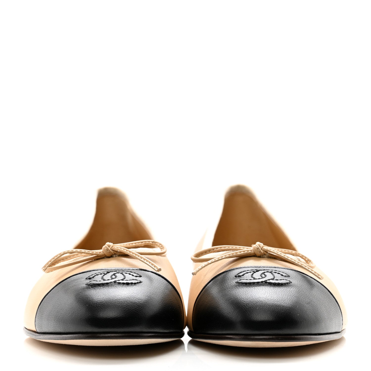 Chanel Lambskin Cap Toe CC Ballerina Flats 41 Dark Beige Black 2 of 9