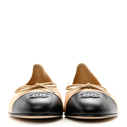 Chanel Lambskin Cap Toe CC Ballerina Flats 41 Dark Beige Black 2 of 9