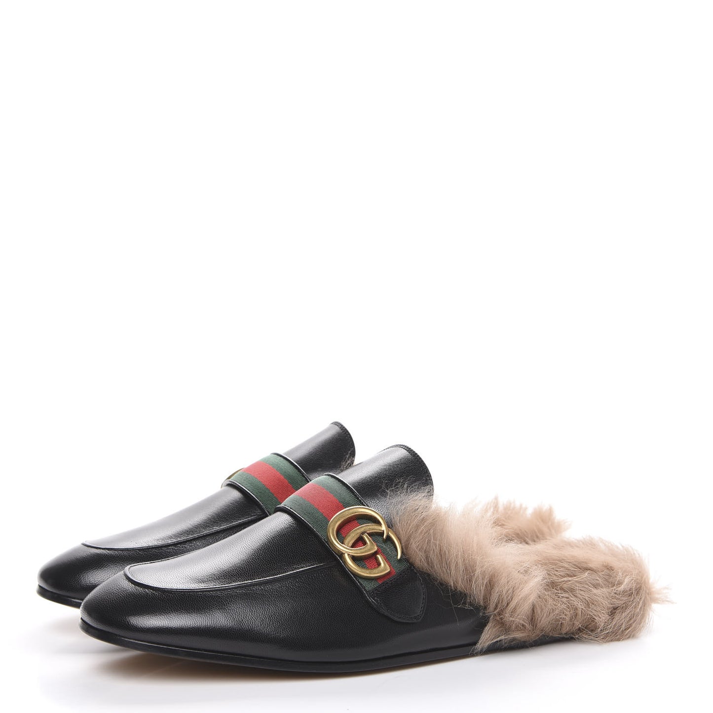 Goatskin Fur Web GG Mens Princetown Slippers 9.5 Black