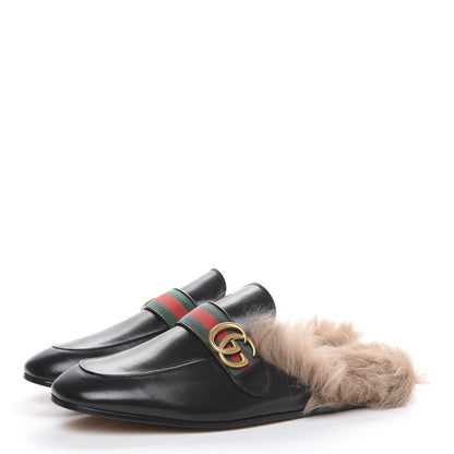 Gucci Goatskin Fur Web GG Mens Princetown Slippers 9.5 Black 3 of 8